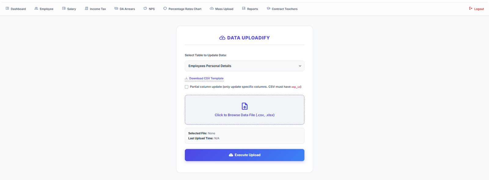 Mass Data Upload Interface